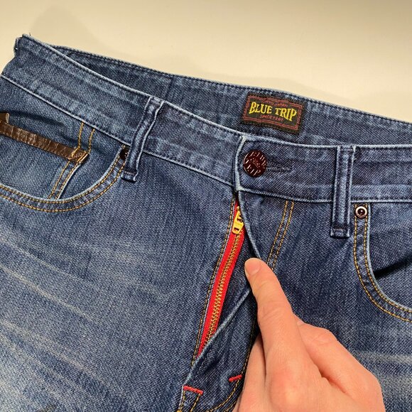 Edwin BLUE TRIP 141722-003 Leather Motif Slim Fit Medium Wash Jeans mens 33x31.5 - Picture 5 of 11